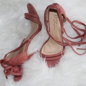 tied up blush shoes